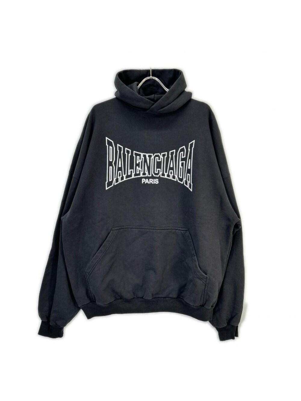 Balenciaga Black Logo Vintage Print Pullover Hoodie XS